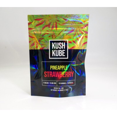 Kush Kube- Legal Cannabis - Gummies - Pineapple Strawberry Flavor - 300MG - THC+CBD - (10 Gummies)