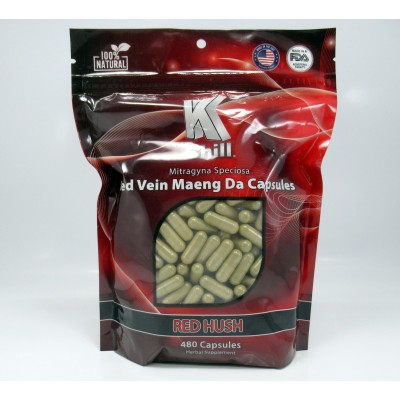 K Chill Red Hush Red Vein Maeng Da - Premium Kratom Capsules (480ea) 	