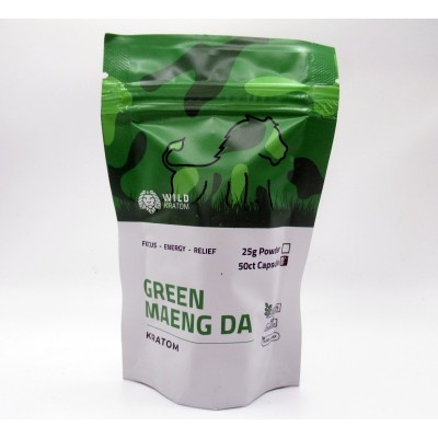 Wild Kratom - Focus Energy Relief - Green Maeng Da Capsules - Bag 50ct